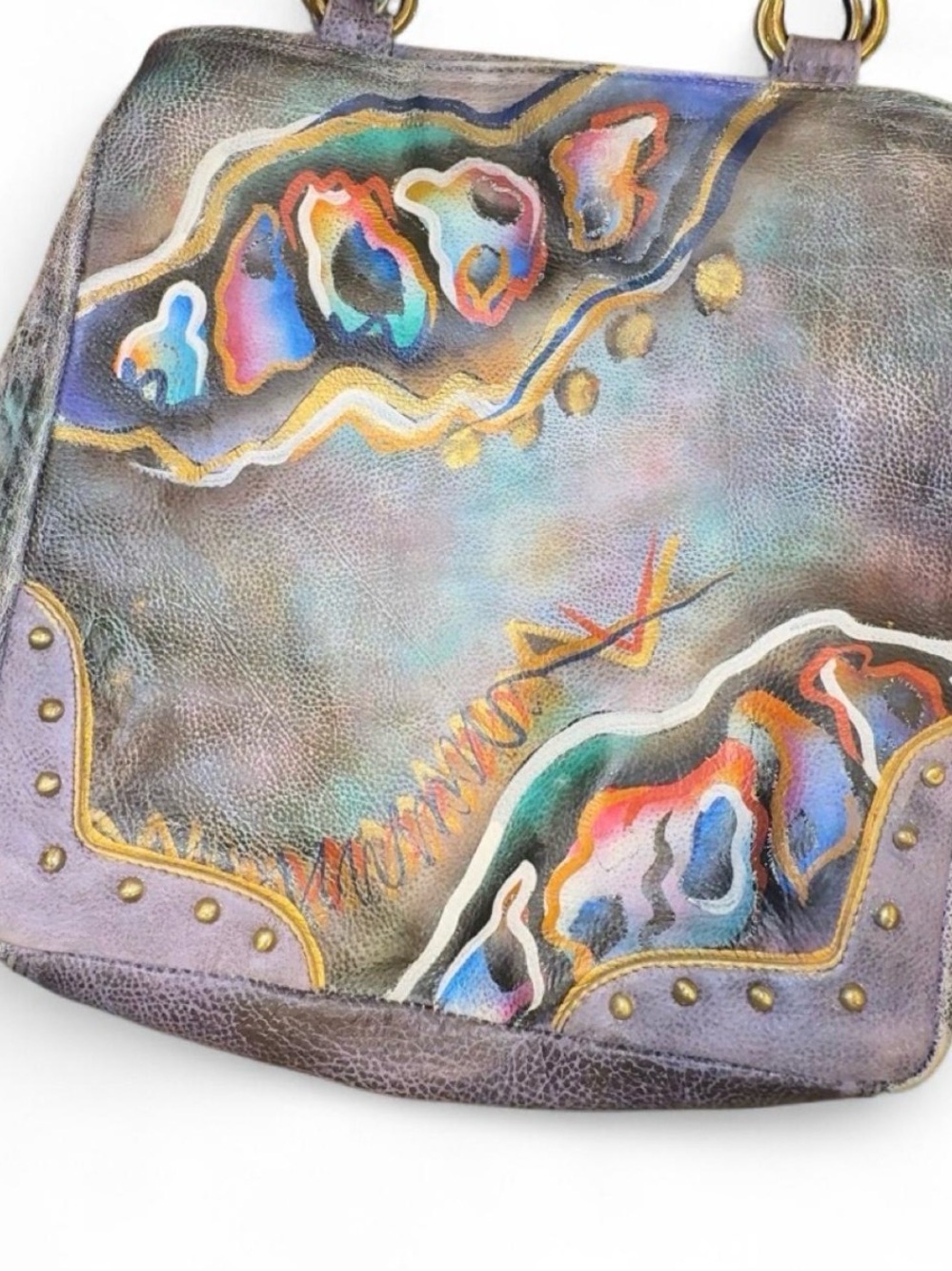 Vintage Hand-Painted Multicolor Leather Tote